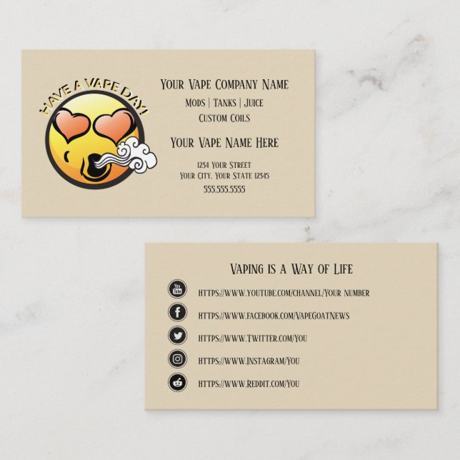 Carte De Visite VAPE | Happy Vaping Business avec les médias socia (Devant / Derrière)
