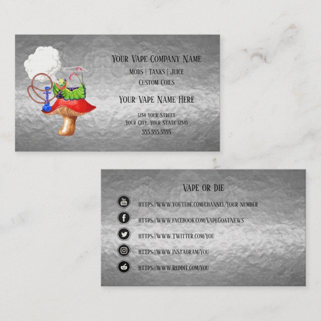 Carte De Visite VAPE | Hookah Silver Business Médias sociaux (Devant / Derrière)