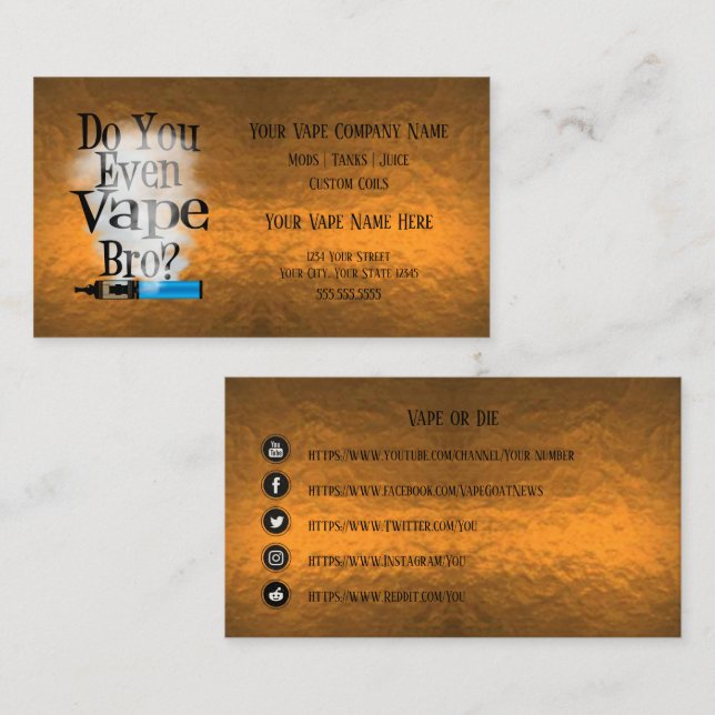 Carte De Visite VAPE | Vape Bro Copper Business Social Media (Devant / Derrière)
