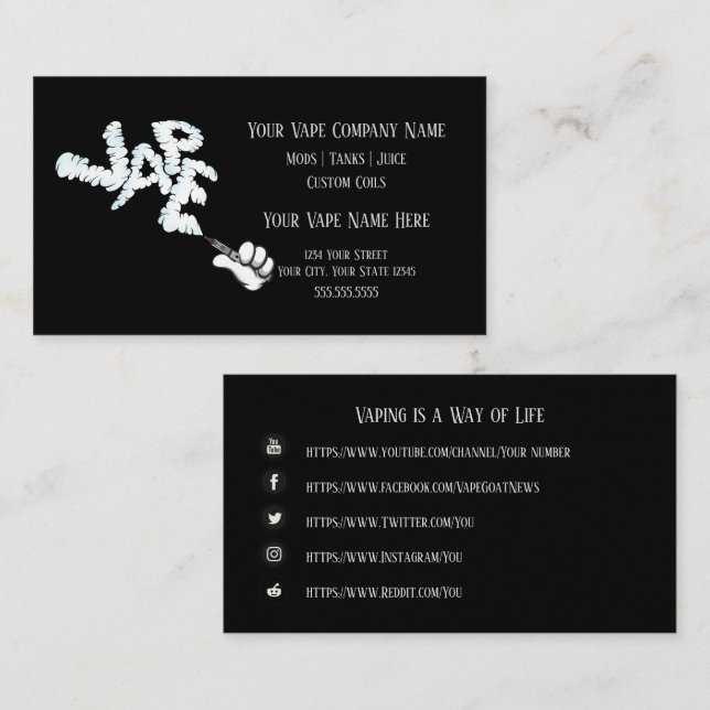 Carte De Visite VAPE | VAPE Cloud Business avec les médias sociaux (Devant / Derrière)