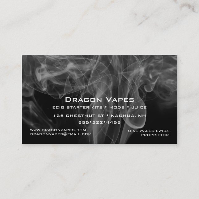 Carte De Visite Vapor Vape Plume de fumée noir et blanc (Devant)