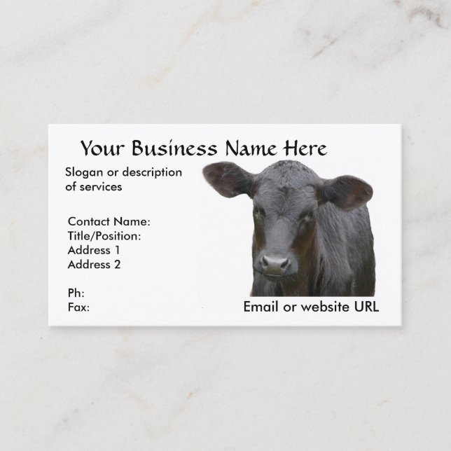 Carte De Visite Veau noir d'Angus pour le propriétaire d'un ranch (Devant)