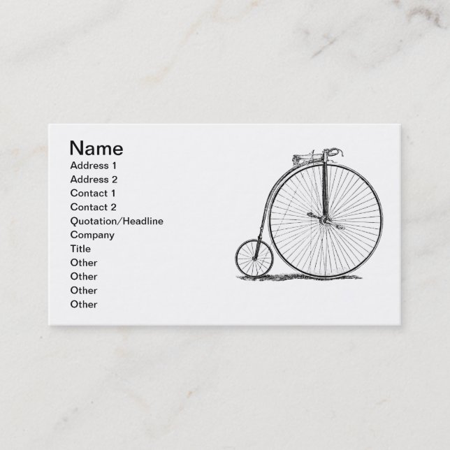 Carte De Visite Vélo à grande roue Penny Farthing (Devant)
