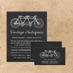 Carte De Visite Vélo et tableau noir en tandem, revendeur d'antiqu