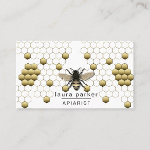Carte De Visite Vendeur de miel d'abeilles Apiarist or jaune Hexag