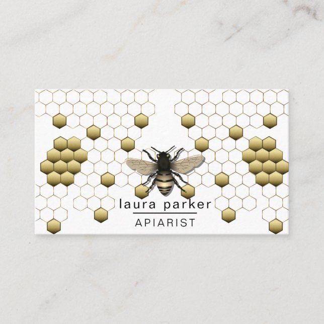 Carte De Visite Vendeur de miel d'abeilles Apiarist or jaune Hexag (Devant)