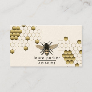 Carte De Visite Vendeur de miel d'abeilles Apiarist or jaune Hexag