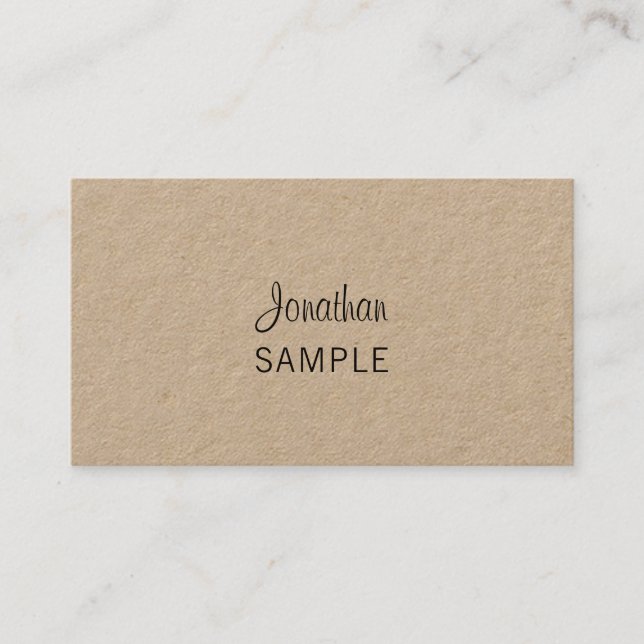 Carte De Visite Véritable Kraft Papier Élégant Script Moderne Uniq (Devant)