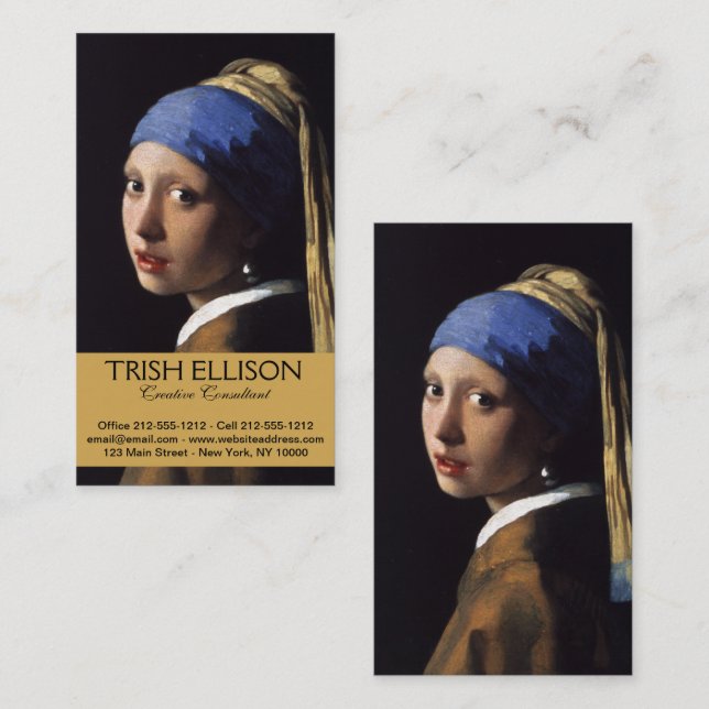 Carte De Visite Vermeer Girl Pearl Élevant Masterpiece Peinture (Devant / Derrière)