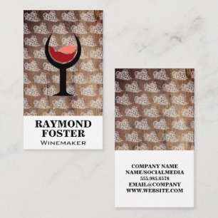 Carte De Visite Verre à vin   Bois   Motif de raisins sur vigne