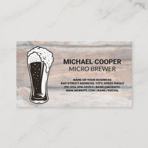 Carte De Visite Verre de bière à déborder Fond en bois