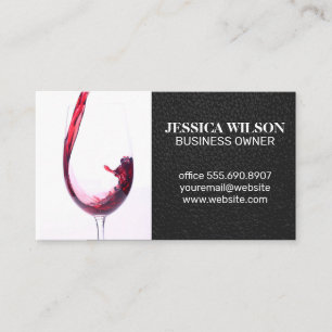 Carte De Visite Verser du vin rouge en verre Élégant cuir noir