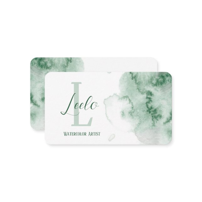 Carte de visite vert aquarelle (Devant/Arrière en situation)