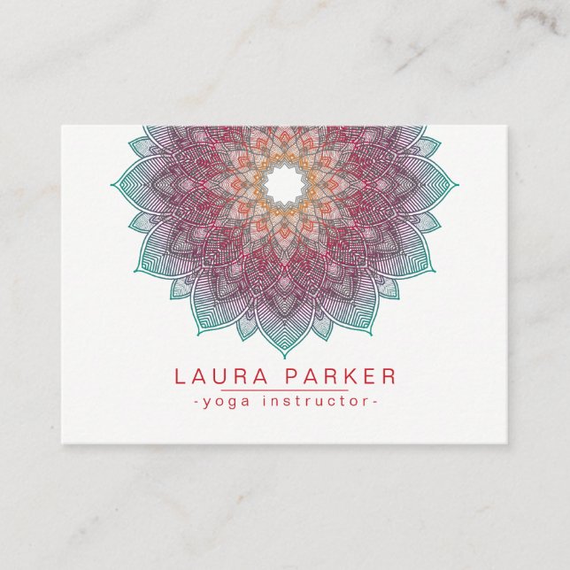 Carte De Visite Vert de rose de yoga de fleur de Lotus de mandala (Devant)