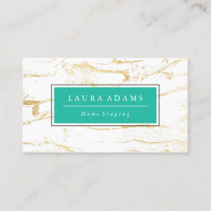 Carte De Visite Vert élégant de marbre et de mer d'or
