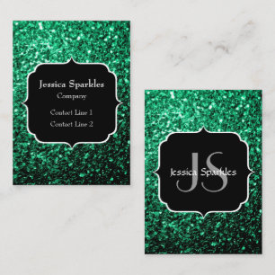 Carte De Visite Vert émeraude faux paillettes scintillent Monogram