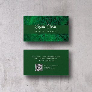 Carte De Visite Vert moderne Script élégant avec code QR