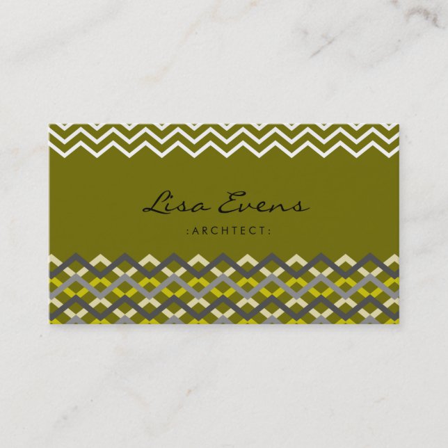 Carte de visite vert Motif classique Chevron (Devant)