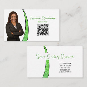 Carte De Visite Vert Pailleté Faux Paillettes Photo QR Professionn