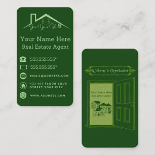 Carte de visite Vert Pour Agents Immobiliers