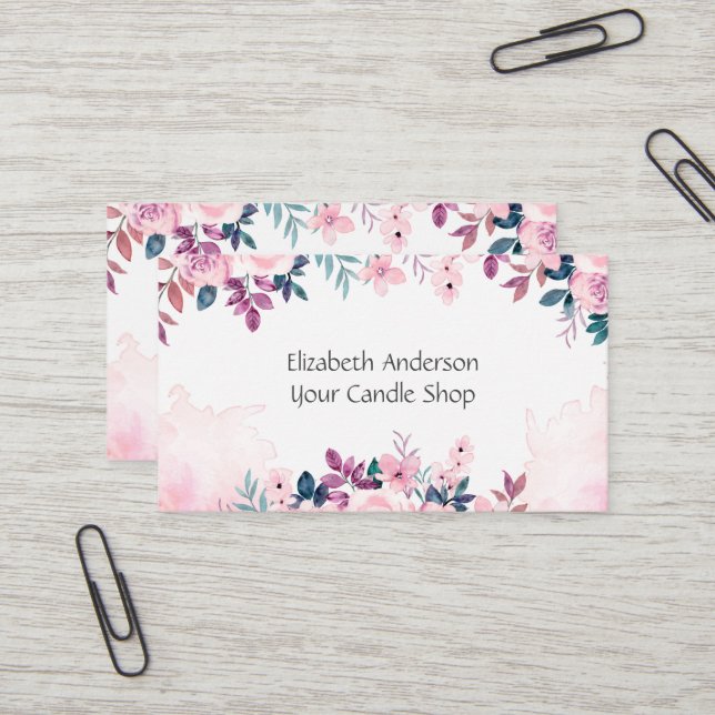 Carte De Visite Vert rose Floral Feminine Petite entreprise (Devant/Arrière en situation)