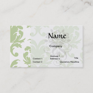 Carte De Visite vert sauge gras grand motif damas