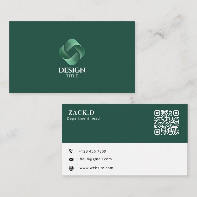 Carte de visite verte 3D Logo QR Code Professionne (Devant / Derrière)