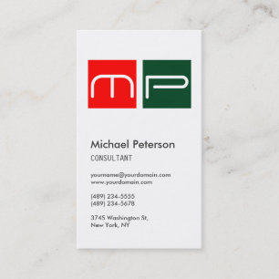 Carte de visite Vertical Blanc Rouge Vert Monogram