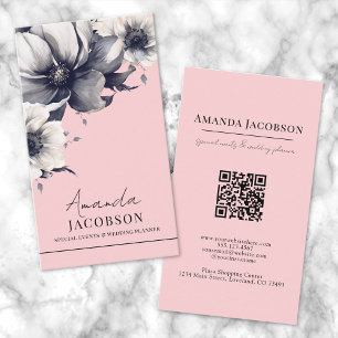 Carte De Visite Vertical QR Blush Rose Floral Élégant professionne