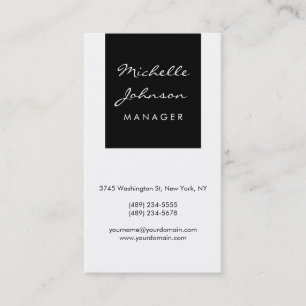 Carte de visite Vertical Script Black White Manage