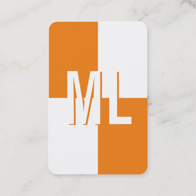 Carte de visite verticale monogramme blanc orange (Dos)