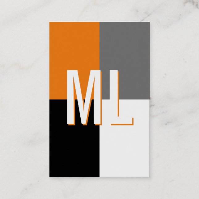 Carte de visite verticale monogramme blanc orange (Dos)
