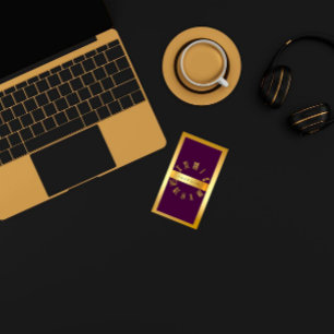 Carte De Visite Verticale pourpre d'horloge romaine de cadre d'or