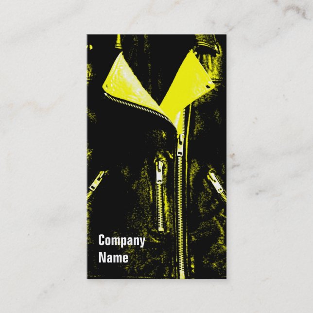 Carte De Visite Veste en cuir Jaune noir côté texte (Devant)
