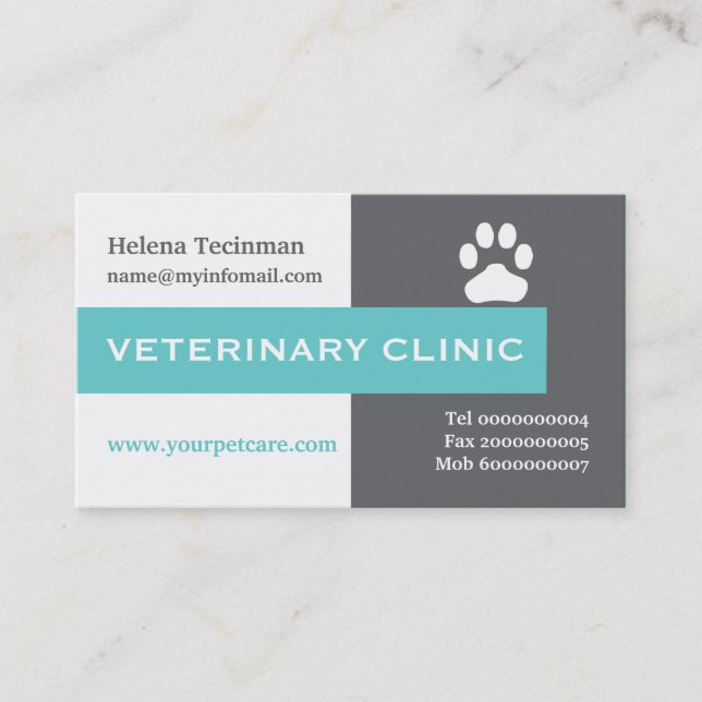 Carte De Visite Vet/Vétérinaire, aqua à pattes accrocheur (Devant)