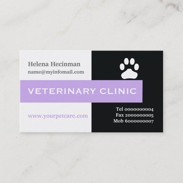 Carte De Visite Vet/Vétérinaire Clinique, lavande de pattes attray (Devant)