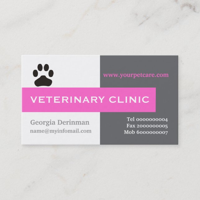 Carte De Visite Vet/Vétérinaire Clinique, rose de patte à l'oeil a (Devant)