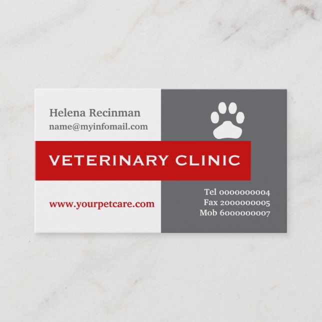 Carte De Visite Vet/Vétérinaire Clinique, rouge patte attirant l'o (Devant)
