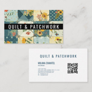 Carte De Visite Vêtement fait main en patchwork bleu jaune