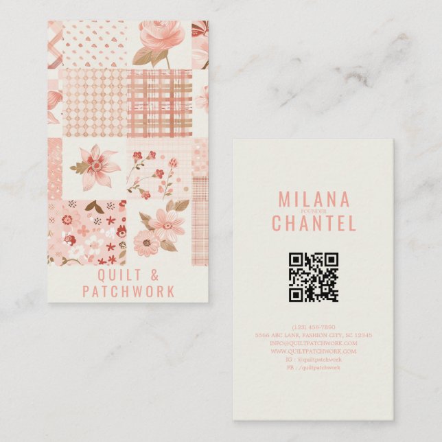 Carte De Visite Vêtement fait main en patchwork de quilt rose  (Devant / Derrière)