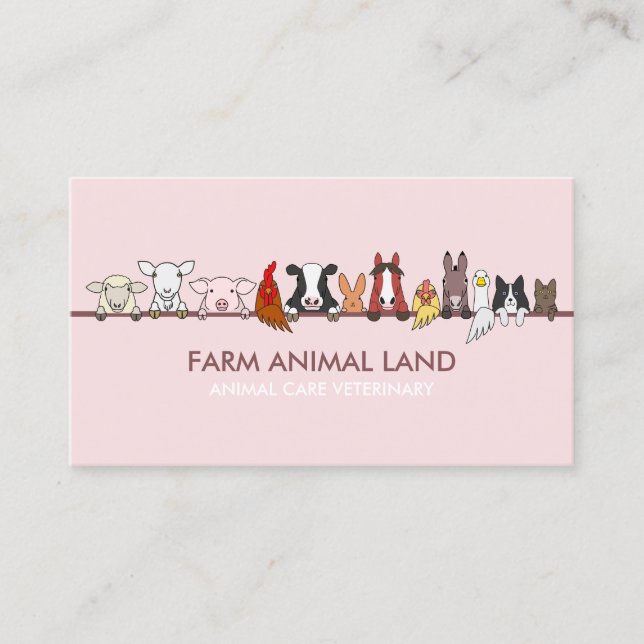 Carte De Visite Vétérinaire Animaux de Ferme Rose (Devant)