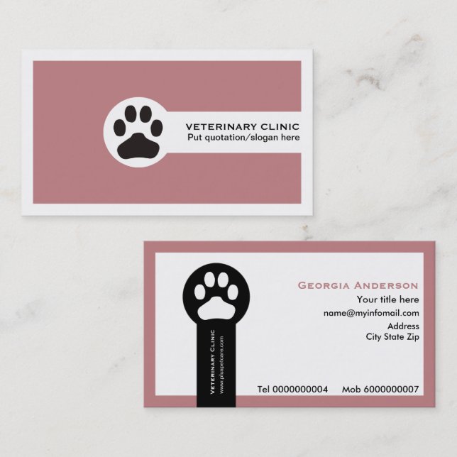 Carte De Visite Vétérinaire/Clinique Vétérinaire Dusty rose minima (Devant / Derrière)