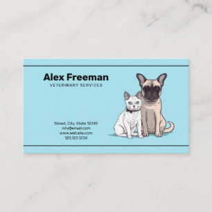 Carte De Visite Vétérinaire Cute Blue et Black Cat and Dog
