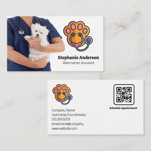 Carte De Visite Vétérinaire tenant chien (Devant / Derrière)