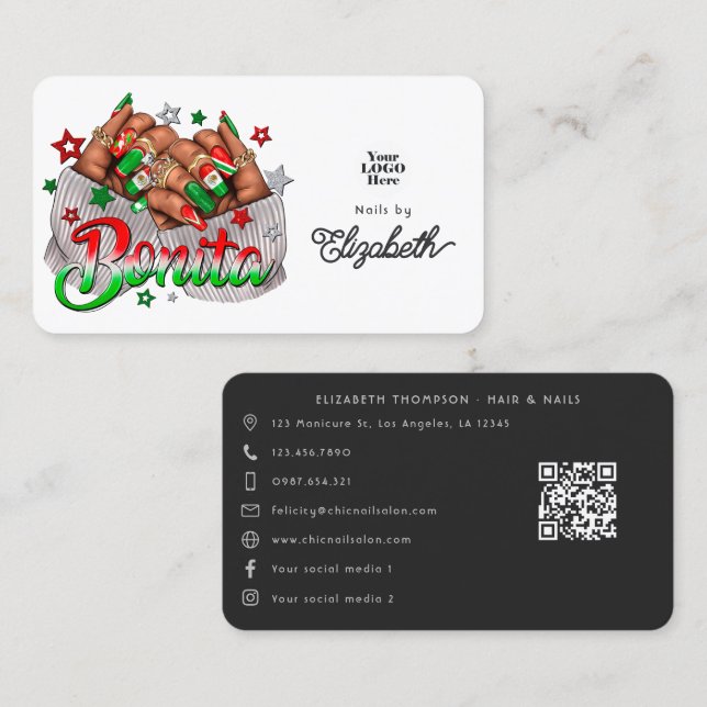 Carte De Visite Vibrant mexicain Bonita Nail Salon Design de marqu (Devant / Derrière)