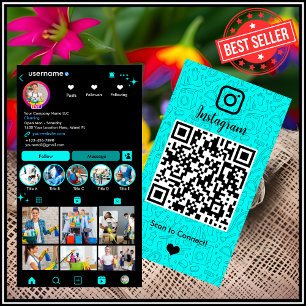 Carte De Visite Vibrant Turquoise Service de Ménage Instagram QR