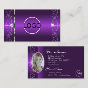 Carte De Visite Vibrant violet blanc squigglé Bijoux Logo & Photo