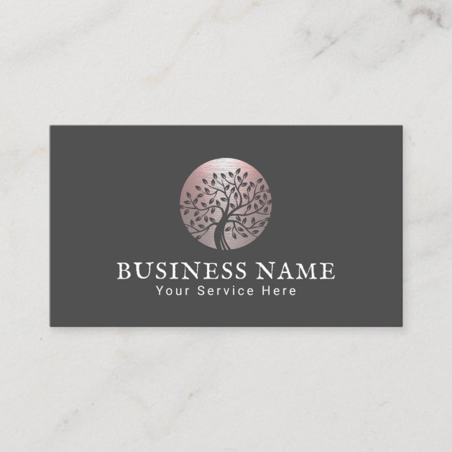 Carte De Visite Vie Entraîneur Rose Gold Tree Logo Conseiller (Devant)