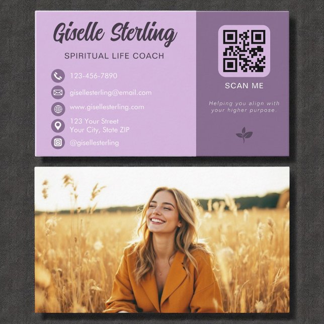 Carte De Visite Vie spirituelle Lavande Lavande QR Code photo (Créateur téléchargé)