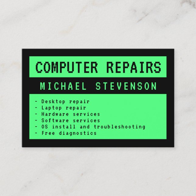 Carte De Visite Vieux écran d'ordinateur vert et noir (Devant)